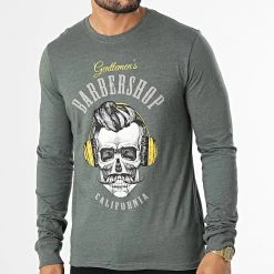 Offres 🤩 Tee 👕 Shirt Manches Longues Troc Vert Foncé Chiné de American People 👏