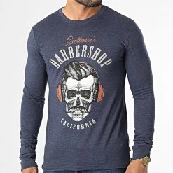 Budget 🔔 Tee 👕 Shirt Manches Longues Troc Bleu Foncé Chiné de American People 🎁