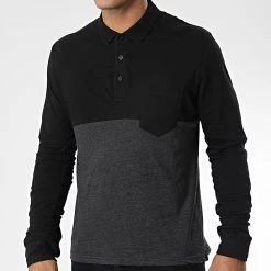 Coupon 🤩 Polo Manches Longues Perkins 103-05 Gris Anthracite Chiné Noir de American People 🥰