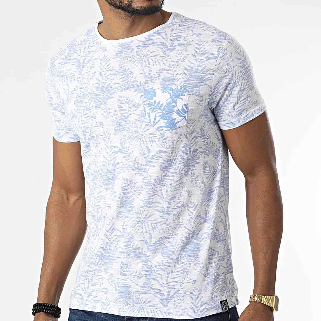 Top 10 ⭐ Tee 👚 Shirt A Poche Poitrine Manhattan Blanc Bleu Clair Floral de La Maison Blaggio 👍