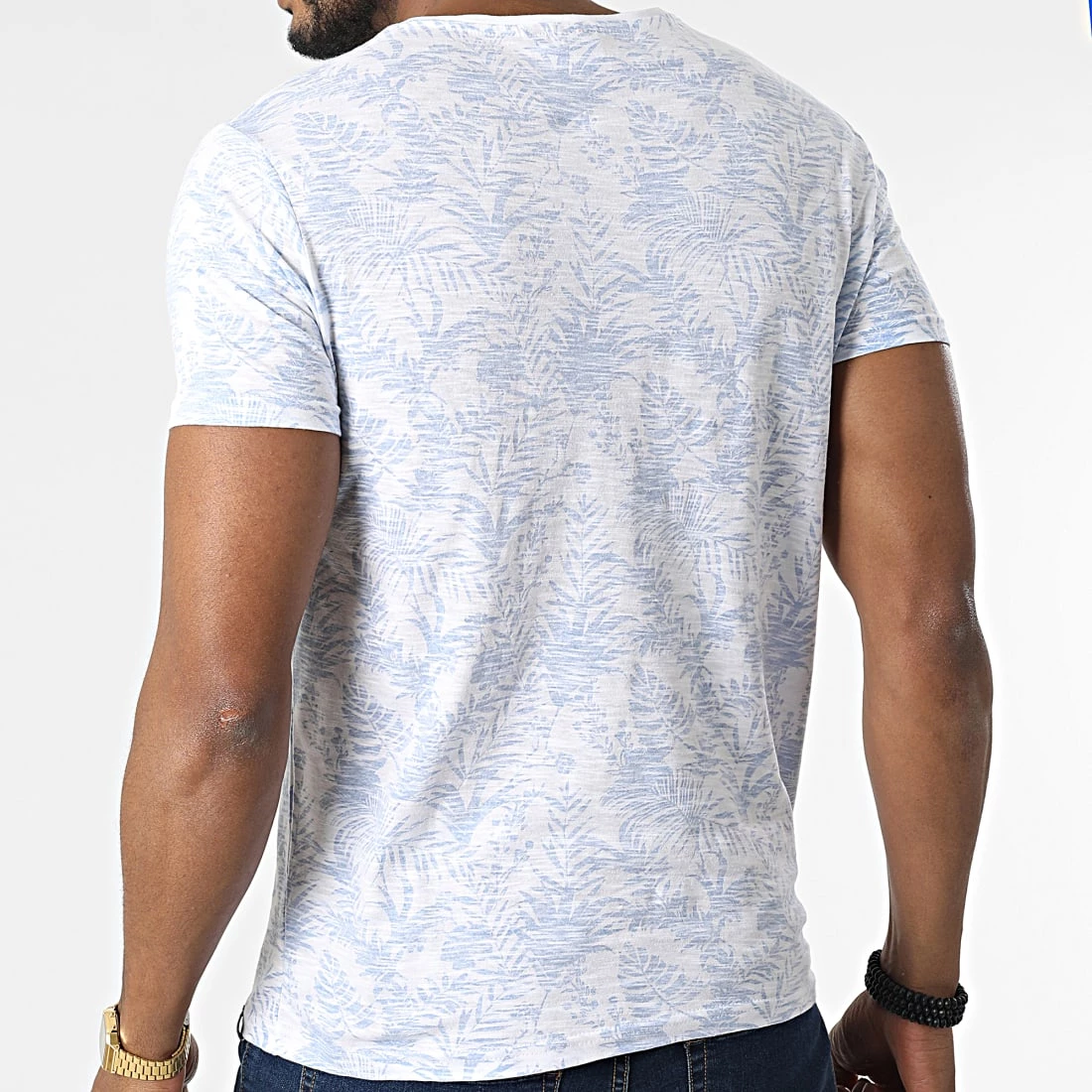 Top 10 ⭐ Tee 👚 Shirt A Poche Poitrine Manhattan Blanc Bleu Clair Floral de La Maison Blaggio 👍 – Image 4