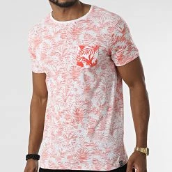 Grosses soldes 🧨 Tee 👕 Shirt A Poche Poitrine Manhattan Blanc Orange Floral de La Maison Blaggio 👍