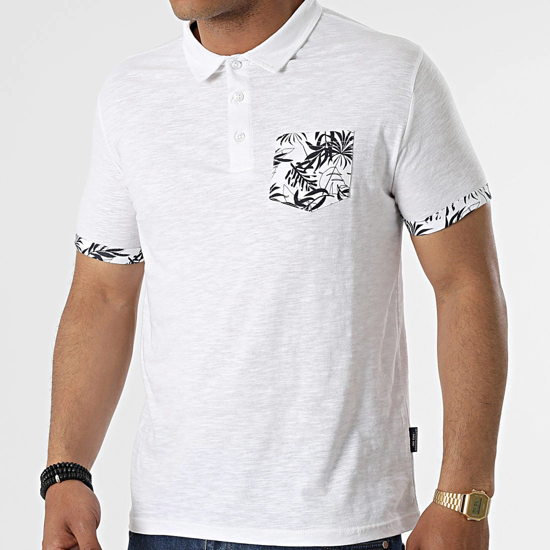 Promo 👏 Polo A Manches Courtes Palmstreet Blanc Chiné Floral de La Maison Blaggio 👍