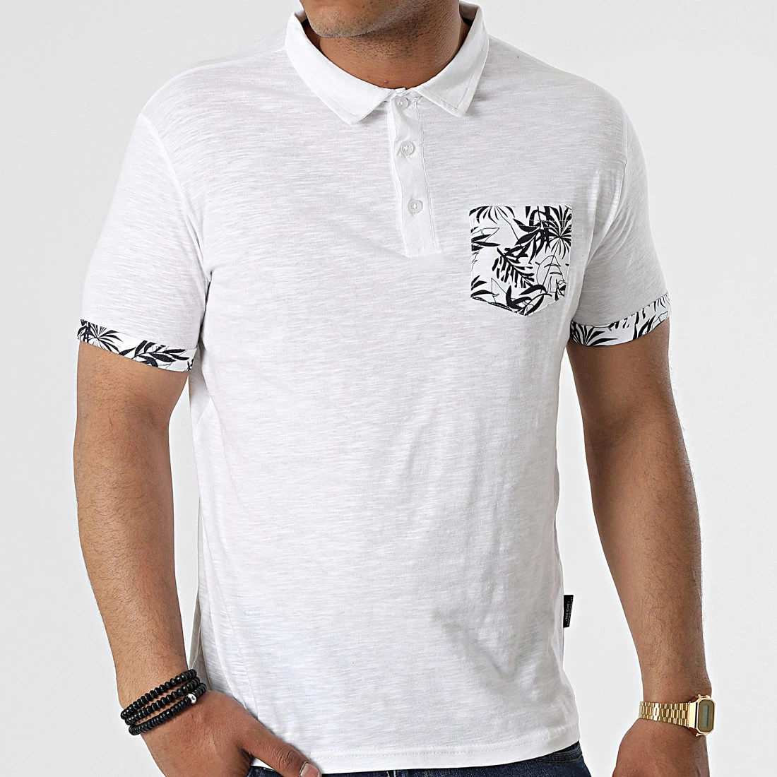 Promo 👏 Polo A Manches Courtes Palmstreet Blanc Chiné Floral de La Maison Blaggio 👍 – Image 3