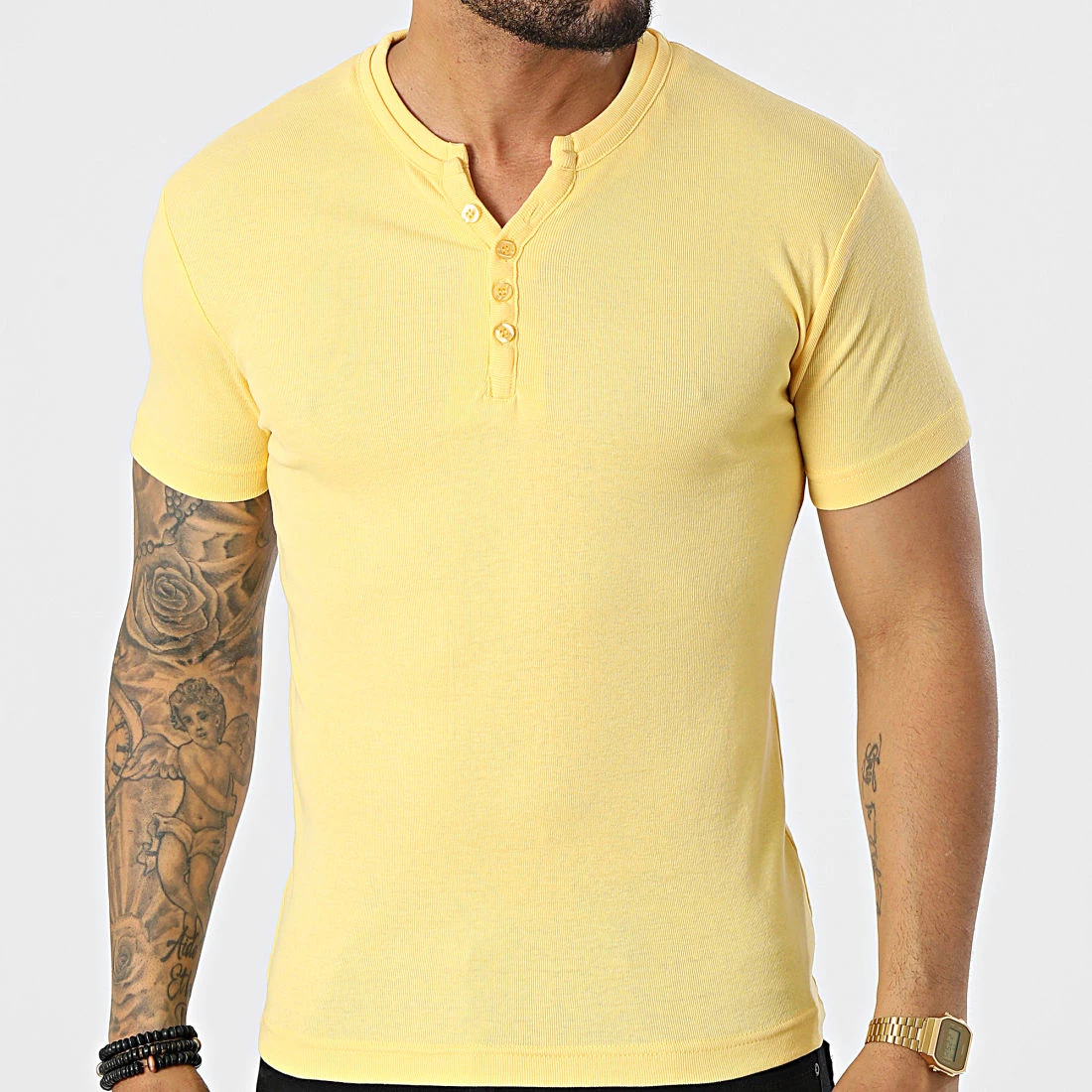 Vente flash 🧨 Tee 👚 Shirt Col Tunisien Theo Jaune de La Maison Blaggio 🥰