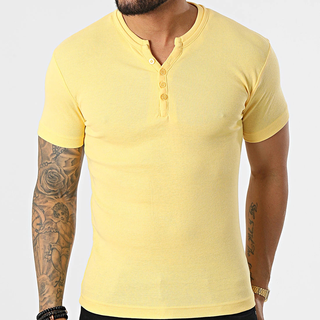 Vente flash 🧨 Tee 👚 Shirt Col Tunisien Theo Jaune de La Maison Blaggio 🥰 – Image 3