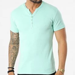Meilleur prix ✨ Tee 👕 Shirt Col Tunisien Theo Turquoise Clair de La Maison Blaggio 👍