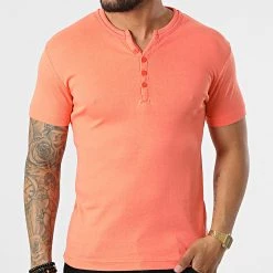 Grosses soldes 🔥 Tee 👕 Shirt Col Tunisien Theo Corail de La Maison Blaggio 👍