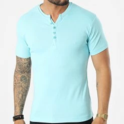 Meilleur prix 😉 Tee 👕 Shirt Col Tunisien Theo Bleu Clair de La Maison Blaggio 🧨