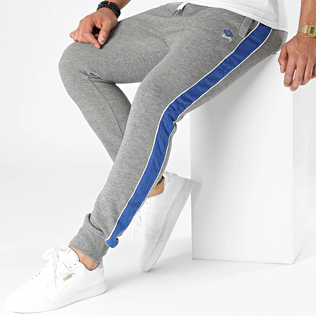 Le moins cher 😀 Pantalon Jogging A Bandes Invidia Gris Chiné Bleu de Tokyo Laundry ❤️ – Image 3