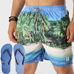 Les meilleures critiques de ❤️ Ensemble Short De Bain Claquettes 1S10434 Bleu Vert de Tokyo Laundry ✔️