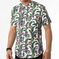 De gros 🤩 Chemise A Manches Courtes Pesquero Blanc Vert Bleu Floral de Tokyo Laundry 🎁