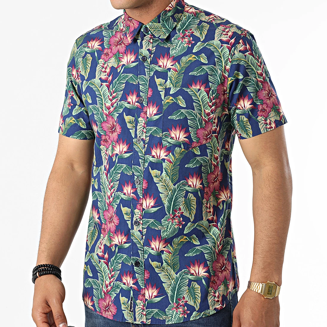 Tout neuf 🔥 Chemise A Manches Courtes Pesquero Bleu Marine Vert Violet Floral de Tokyo Laundry ✨