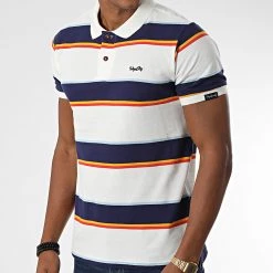 Remise 😀 Polo Manches Courtes Nova Blanc Bleu Marine de Tokyo Laundry 🎉