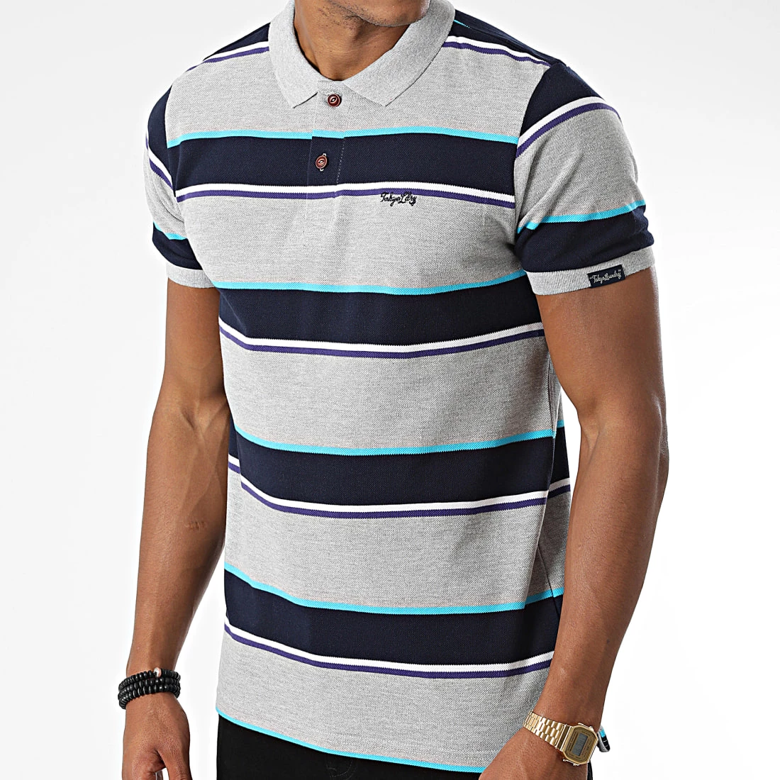 De gros 🌟 Polo Manches Courtes Nova Gris Chiné Bleu Marine de Tokyo Laundry 🛒