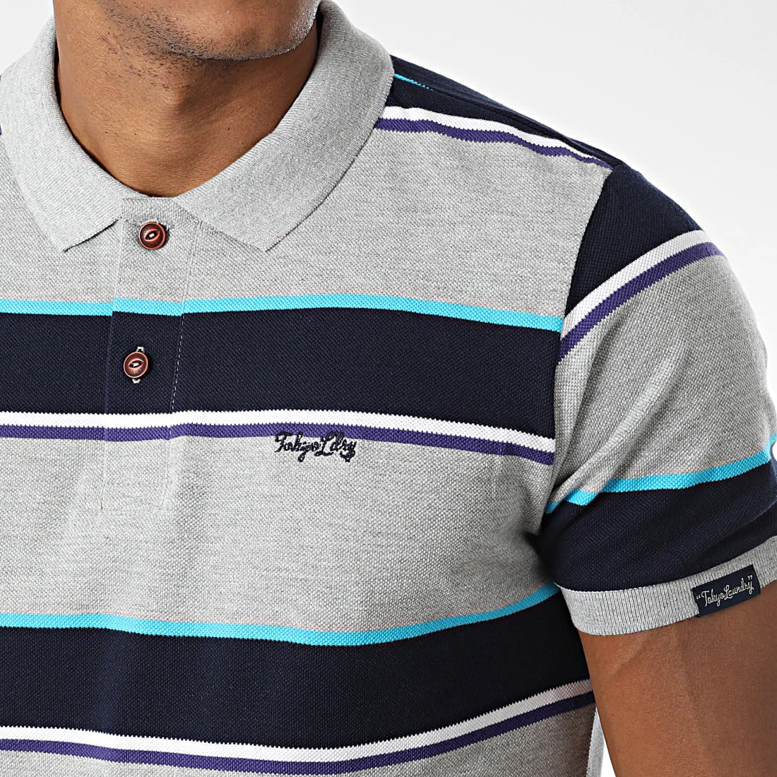 De gros 🌟 Polo Manches Courtes Nova Gris Chiné Bleu Marine de Tokyo Laundry 🛒 – Image 2